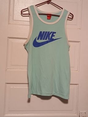 Nike Tank Top Mens Medium Mint Green Sleeveless Shirt Blue Logo Athletic Gym